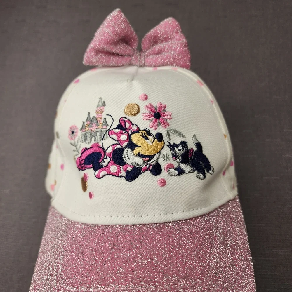 Disney Minnie Mouse Girl Toddler Stretch Hat Pink Glitter Bow Sparkle Polka Dot
